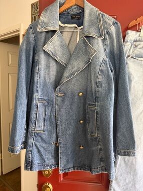 Lane Bryant Light Blue Denim Double-Breasted Peacoat